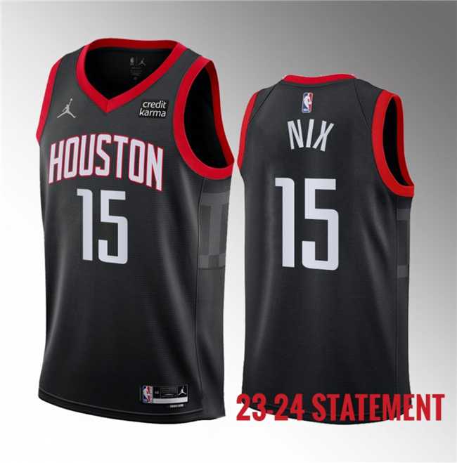 Men%27s Houston Rockets #15 Daishen Nix Black 2023 Statement Edition Stitched Basketball Jersey Dzhi